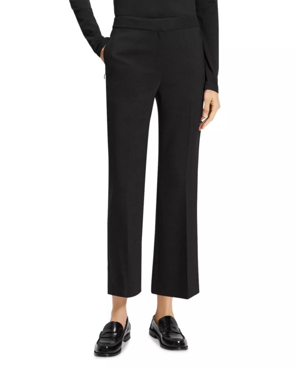 Theory Women Black Stretch Kick Casual Mid Rise Ankle Flare Pants Size US 2